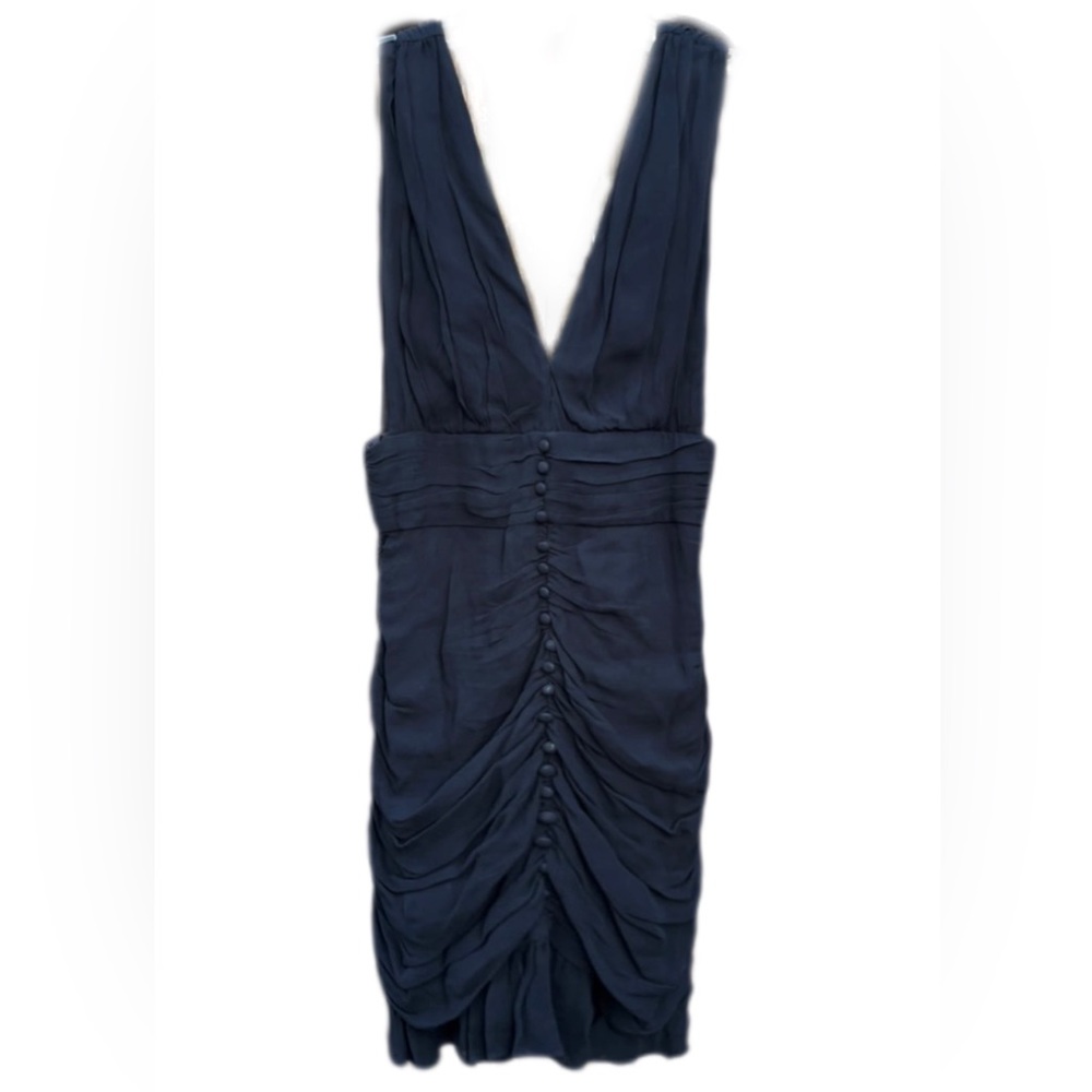 Black Rouched Button Mini Ruffle Dress - Picture 3 of 6